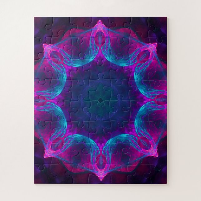 Blue & Pink Neon Dark Kaleidoscope Gradient Jigsaw Puzzle (Vertical)