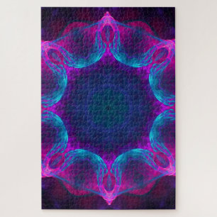 Blue & Pink Neon Dark Kaleidoscope Gradient Jigsaw Puzzle