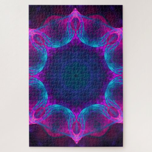 Blue  Pink Neon Dark Kaleidoscope Gradient Jigsaw Puzzle