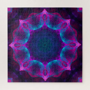 Blue & Pink Neon Dark Kaleidoscope Gradient Jigsaw Puzzle