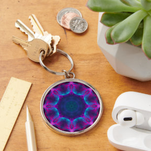 Blue & Pink Neon Dark Kaleidoscope Gradient Keychain