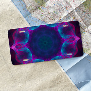 Blue & Pink Neon Dark Kaleidoscope Gradient License Plate
