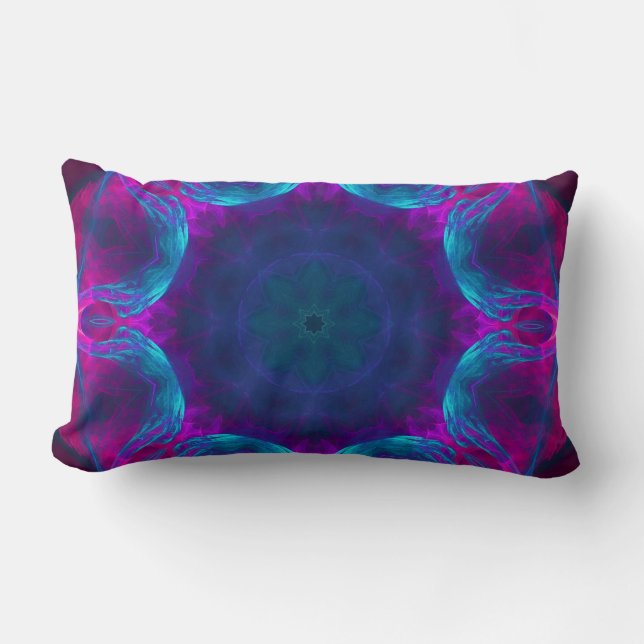 Blue & Pink Neon Dark Kaleidoscope Gradient Lumbar Pillow (Front)