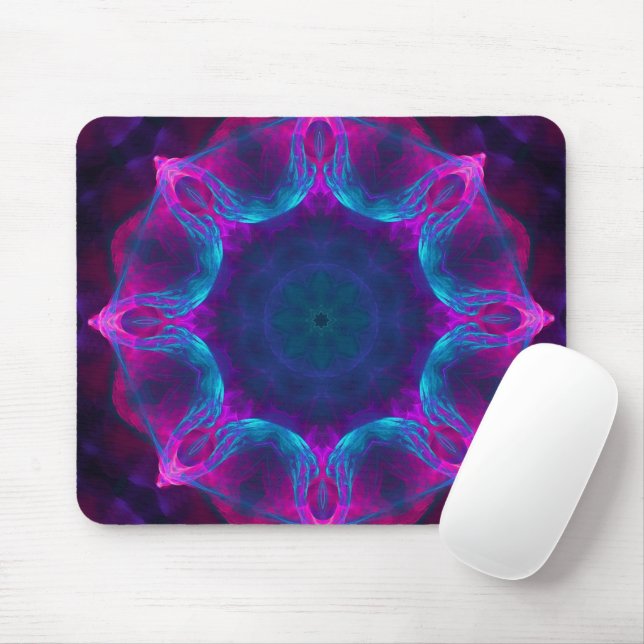 Blue & Pink Neon Dark Kaleidoscope Gradient Mouse Pad (With Mouse)
