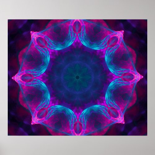 Blue  Pink Neon Dark Kaleidoscope Gradient Poster