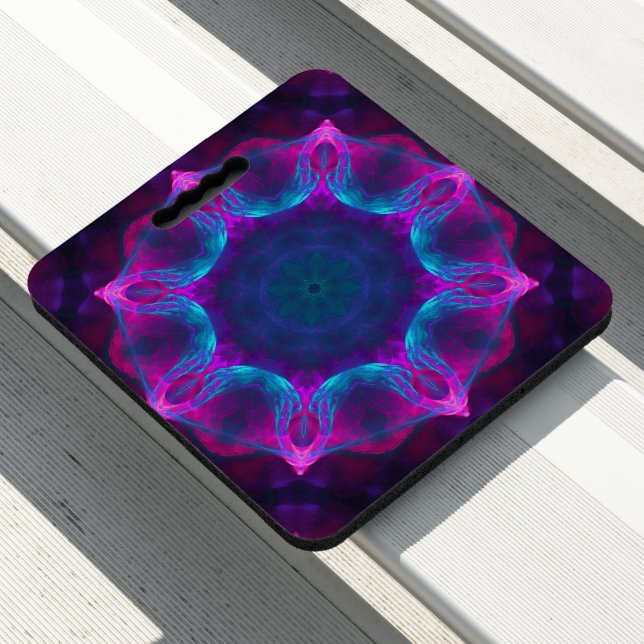 Blue & Pink Neon Dark Kaleidoscope Gradient Seat Cushion (In Situ)