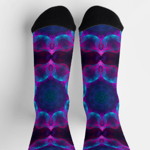 Blue & Pink Neon Dark Kaleidoscope Gradient Socks