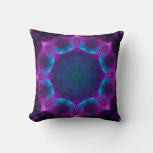 Blue & Pink Neon Dark Kaleidoscope Gradient Throw Pillow