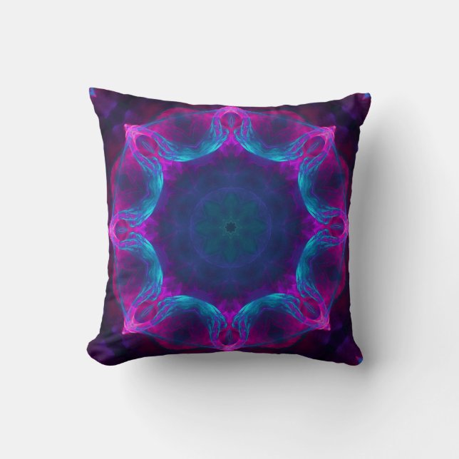 Blue & Pink Neon Dark Kaleidoscope Gradient Throw Pillow (Front)