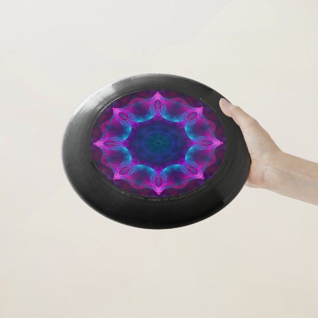 Blue & Pink Neon Dark Kaleidoscope Gradient Wham-O Frisbee (In Hand)