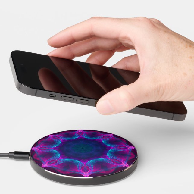 Blue & Pink Neon Dark Kaleidoscope Gradient Wireless Charger (Hand)
