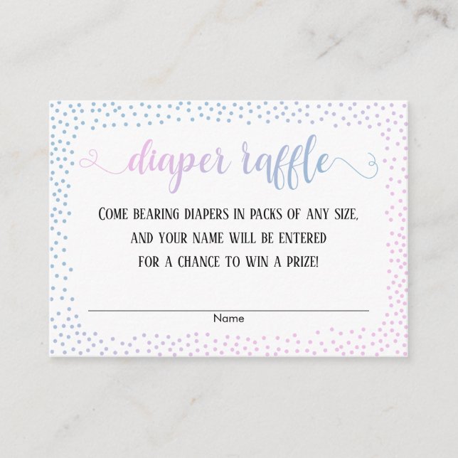 Blue & Pink Ombre Confetti Diaper Raffle Cards (Front)