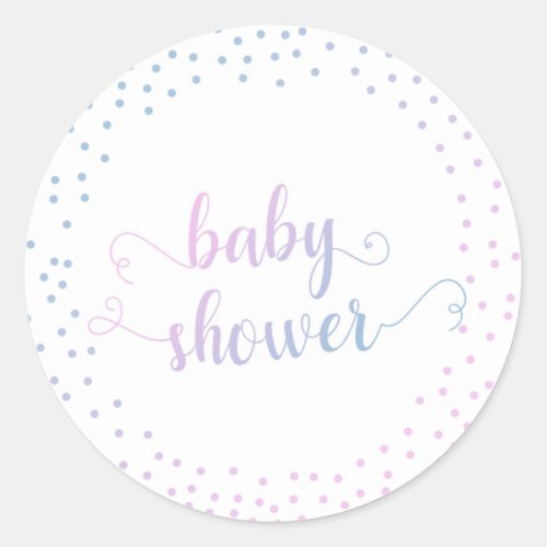 Blue  Pink Ombr Confetti Typography Baby Shower Classic Round Sticker