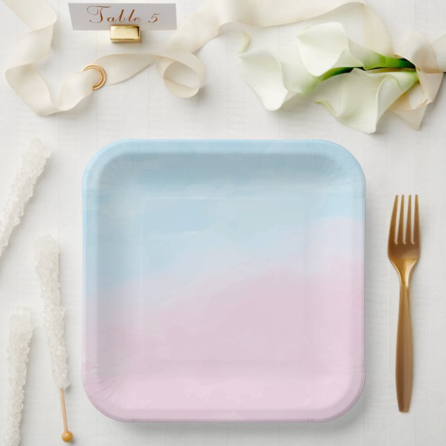 Blue Pink Ombre Gender Neutral Baby Shower Paper Plates (Wedding)