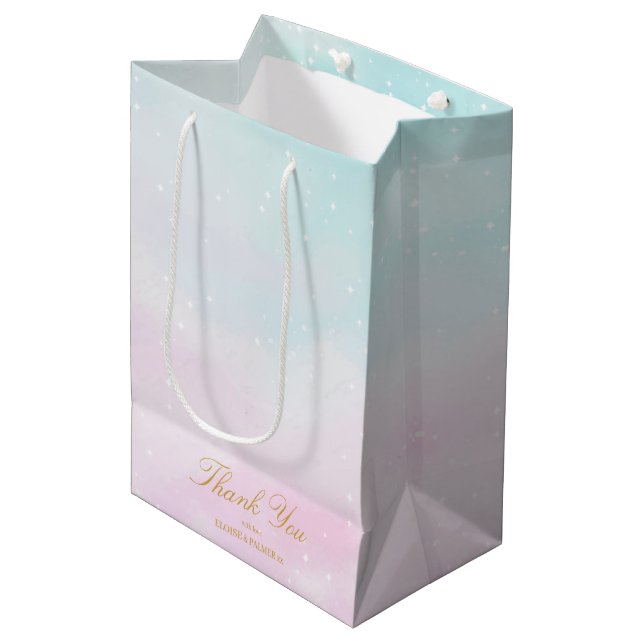 Blue Pink Ombre Gender Reveal Baby Shower Thank Medium Gift Bag (Front Angled)