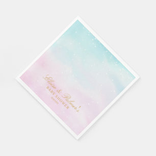Blue Pink Ombre Gender Reveal Baby Shower Welcome Napkins
