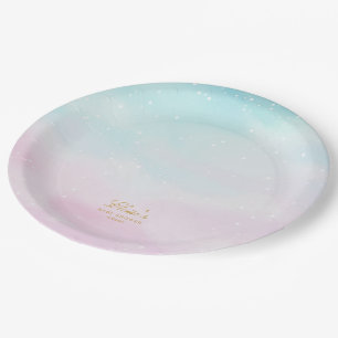 Blue Pink Ombre Gender Reveal Baby Shower Welcome Paper Plates