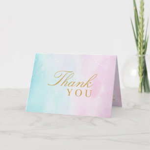 Blue Pink Ombre Gender Reveal Neutral Baby Shower  Letterpress Thank You Card