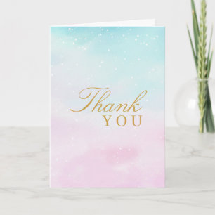 Blue Pink Ombre Gender Reveal Neutral Baby Shower  Letterpress Thank You Card