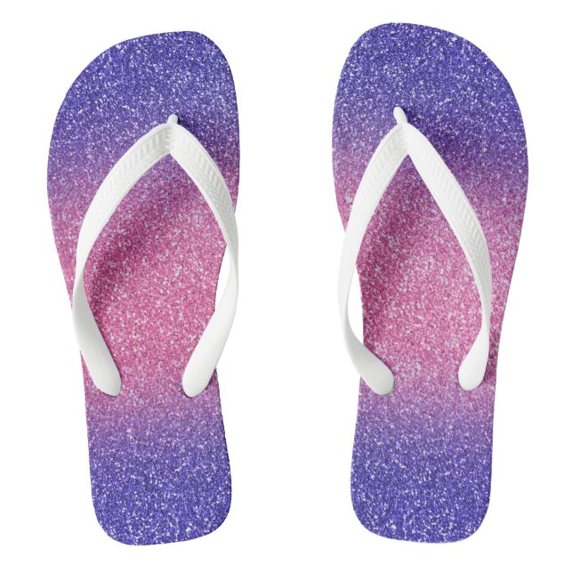 Blue-Pink Ombre Glitters, Pair of Flip Flops (Footbed)