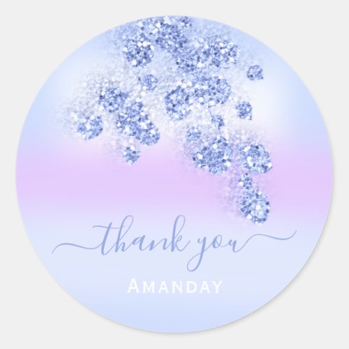 Blue Pink Ombr Pastel Glitter Bridal BIRTHDAY Classic Round Sticker