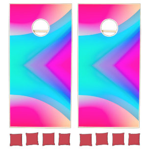Blue pink ombre watercolor abstract pastel cornhole set