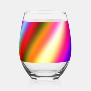Blue pink ombre watercolor abstract pastel rainbow stemless wine glass