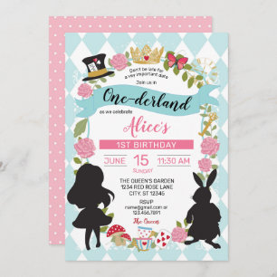 Blue & Pink One-derland 1ST Birthday Invitation