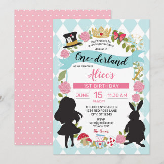 Blue & Pink One-derland 1ST Birthday Invitation