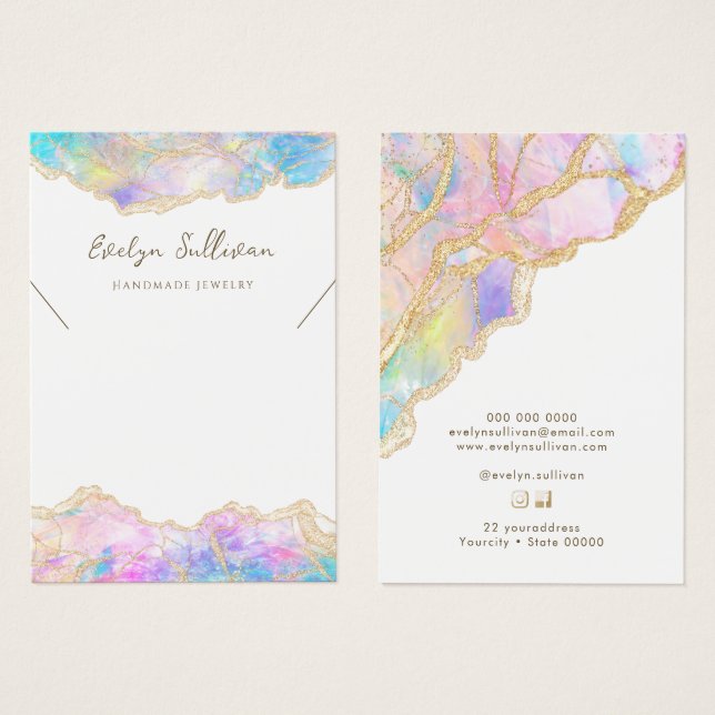 Blue pink opal necklace display card (Front & Back)