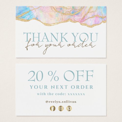 Blue pink opal thank you discount card