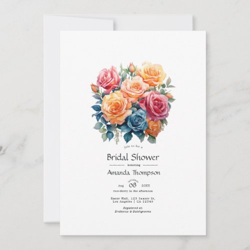 Blue Pink Orange and Green Floral Bridal Shower Invitation