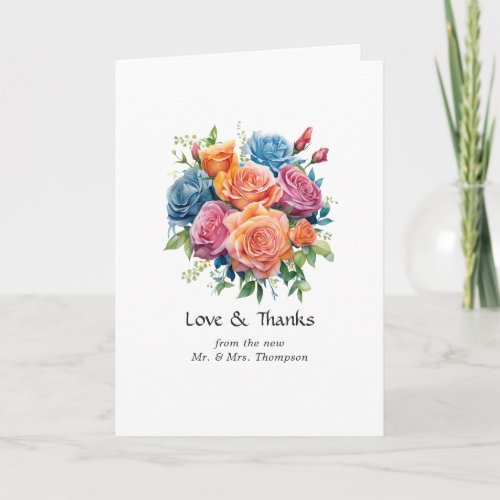 Blue Pink Orange and Green Floral Wedding Thank You Card