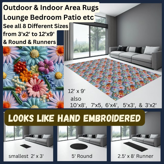 Blue Pink Orange, Embroidered Flower Effect, Area Rug (Creator Uploaded)