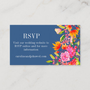 Blue Pink Orange Floral Wedding RSVP Online Enclosure Card