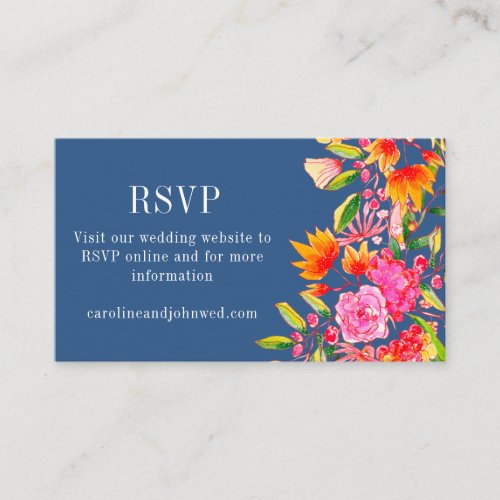 Blue Pink Orange Floral Wedding RSVP Online Enclosure Card