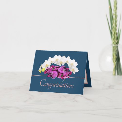 Blue Pink Orchid  Peony Bouquet Congratulations Card