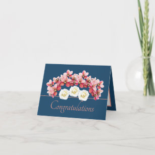 Blue Pink Orchid & Roses Bouquet Congratulations Card