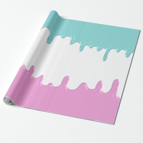 Blue Pink Paint Drips Gender Reveal Party Wrapping Paper