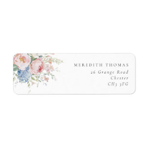 Blue & Pink Pastel Floral Wedding Return Address Label