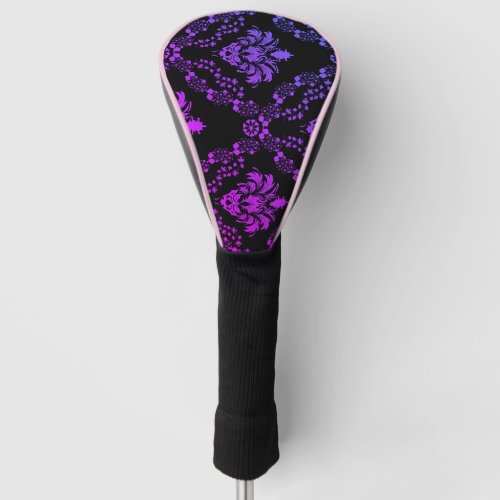 Blue  Pink Pattern on Black  Golf Head Cover
