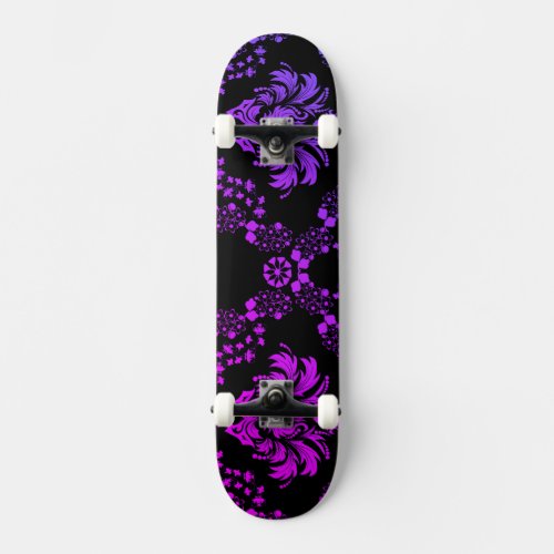 Blue  Pink Pattern on Black  Skateboard