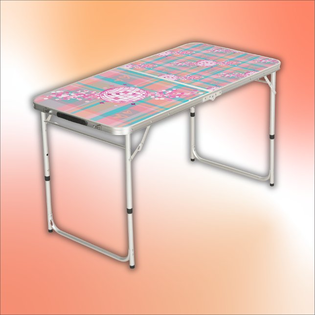 Blue, Pink & Peach Pattern with Glitter & Hearts | Beer Pong Table (Creator Uploaded)