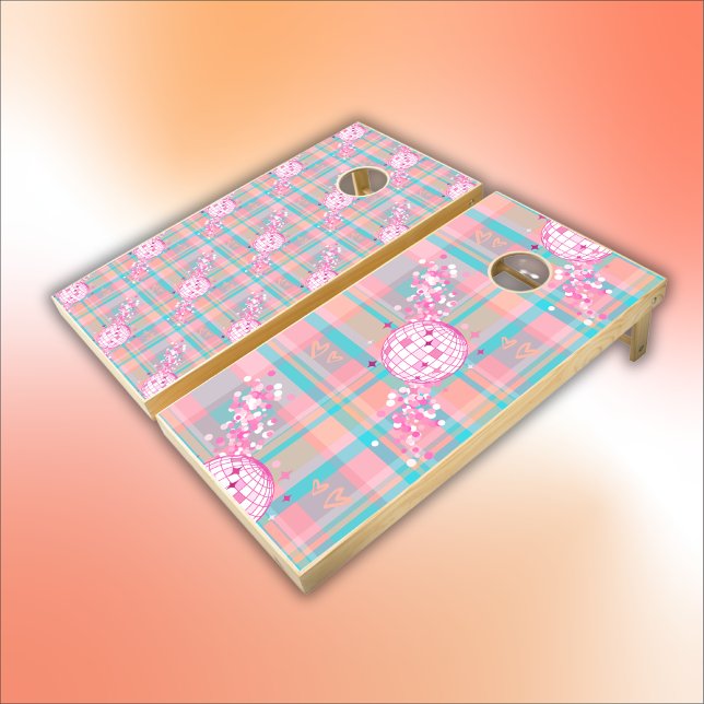 Blue, Pink & Peach Pattern with Glitter & Hearts | Cornhole Set (Creator Uploaded)