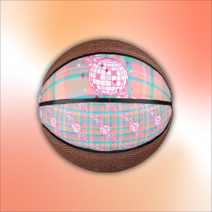 Blue, Pink & Peach Pattern with Glitter & Hearts Mini Basketball