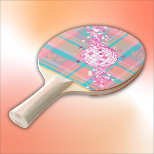 Blue, Pink & Peach Pattern with Glitter & Hearts Ping Pong Paddle