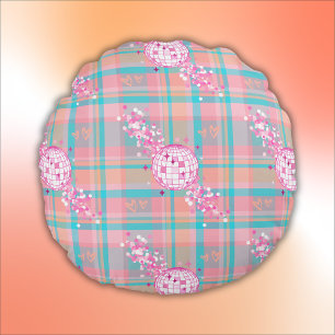 Blue, Pink & Peach Pattern with Glitter & Hearts   Round Pillow