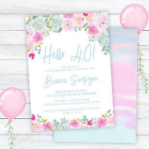 Blue Pink Peach Purple Floral 40th Birthday Party Invitation