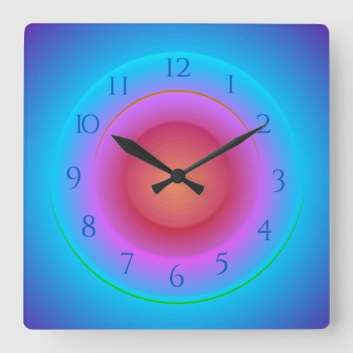 Blue Pink Peach With Aqua Glow Effect Square Wall Clock