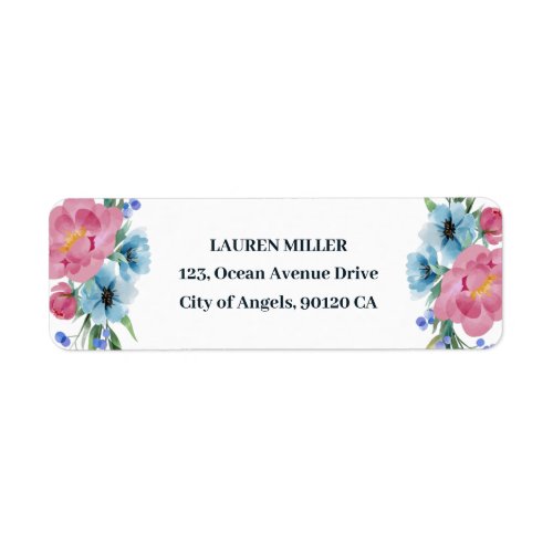 Blue Pink Peonies Flower Spring Floral Wedding Label